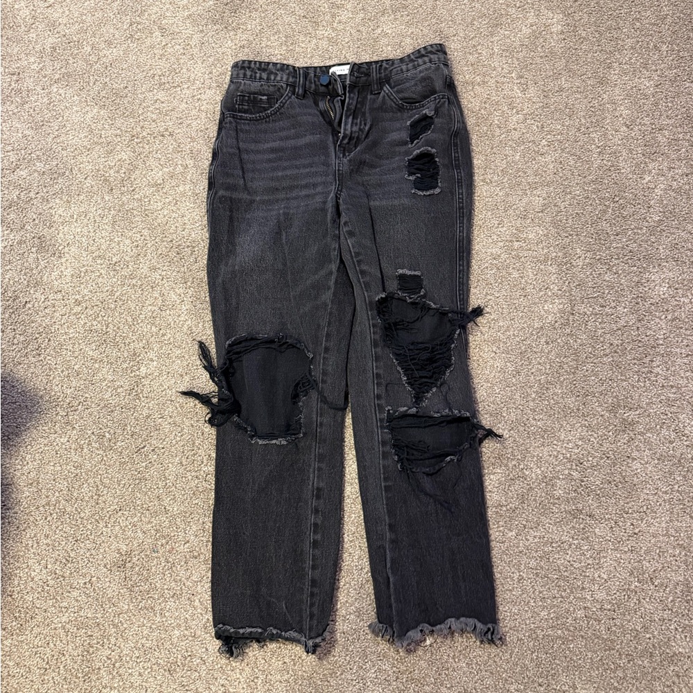 Flying Monkey Black Distressed Straight Leg Jeans